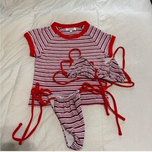 Frankie’s bikini’s set tshirt size small ,bikini top size large , bottoms medium